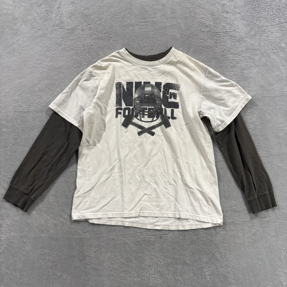 Y2K Nike T-Shirt Youth L Football Vintage Streetwear Double Layer Skater Tee